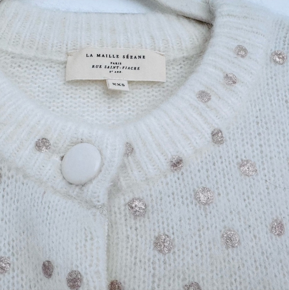 SÉZANE Talitha Kid Mohair Cardigan In Ecru Champagne Dots NWOT XXS Runs Large - Picture 11 of 13